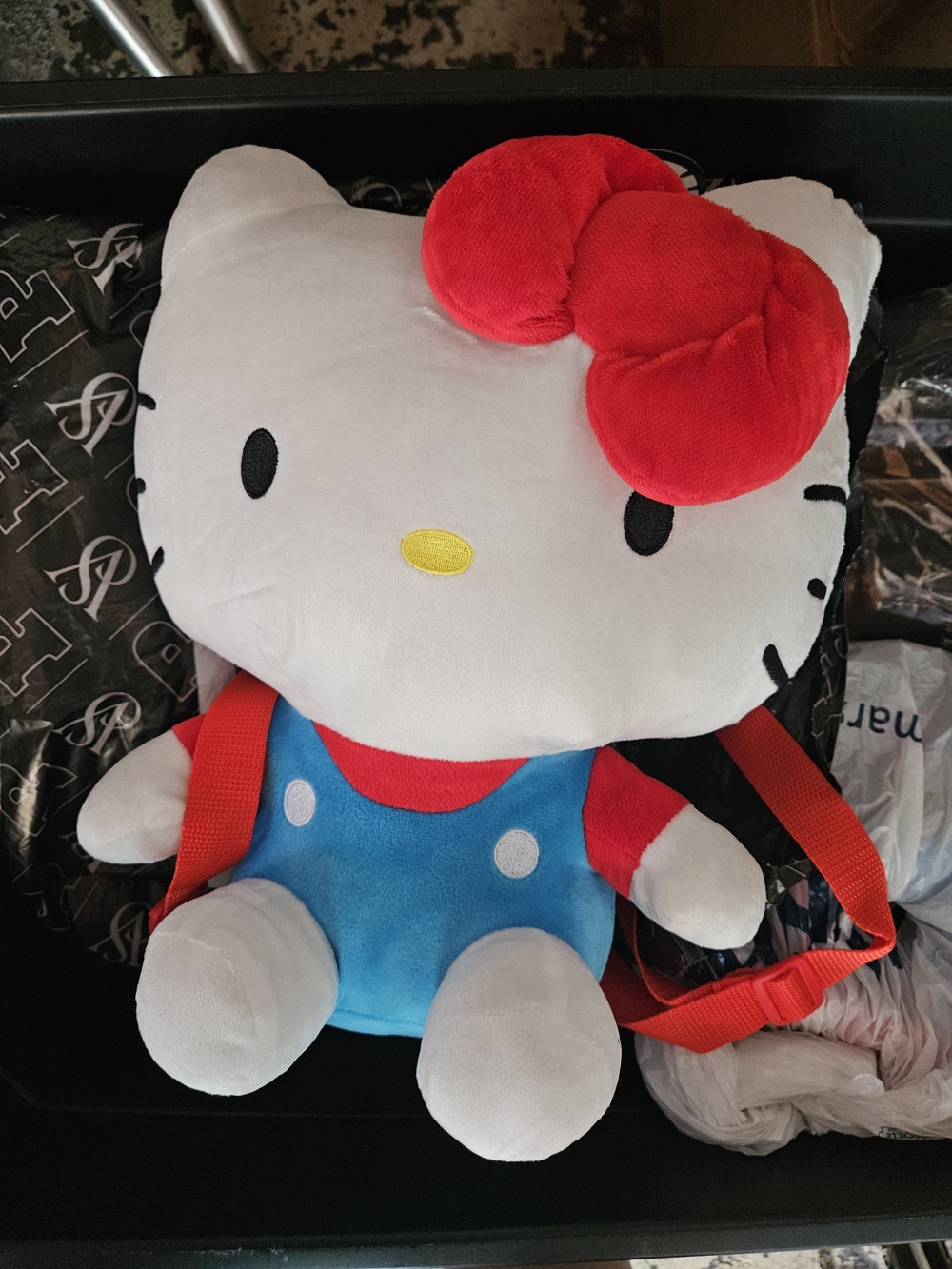 Hello Kitty Plush Backpack - White, Red & Blue
